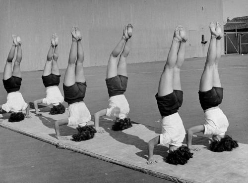 Qızlar üçün bədən tərbiyəsi dərsi. San-Diyeqoda orta məktəb, Kaliforniya, 1946-cı il