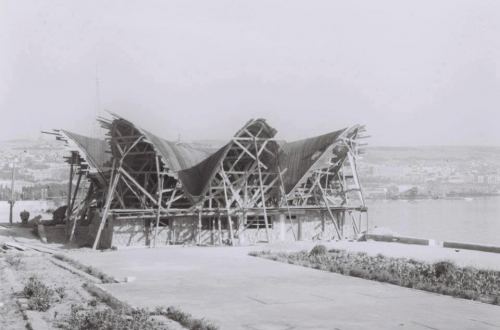 Bulvardakı Mirvari kafesinin tikintisi, Bakı, 1961-ci il